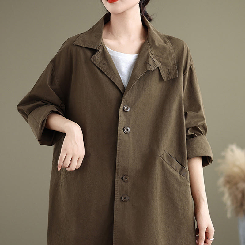 Buddha Stones Spring Plain Buttons Design Long Sleeve Women's Cotton Linen Jacket With Pockets - image 20