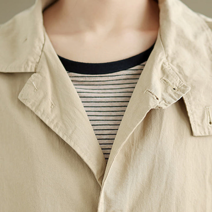 Buddha Stones Spring Plain Buttons Design Long Sleeve Women's Cotton Linen Jacket With Pockets - image 5
