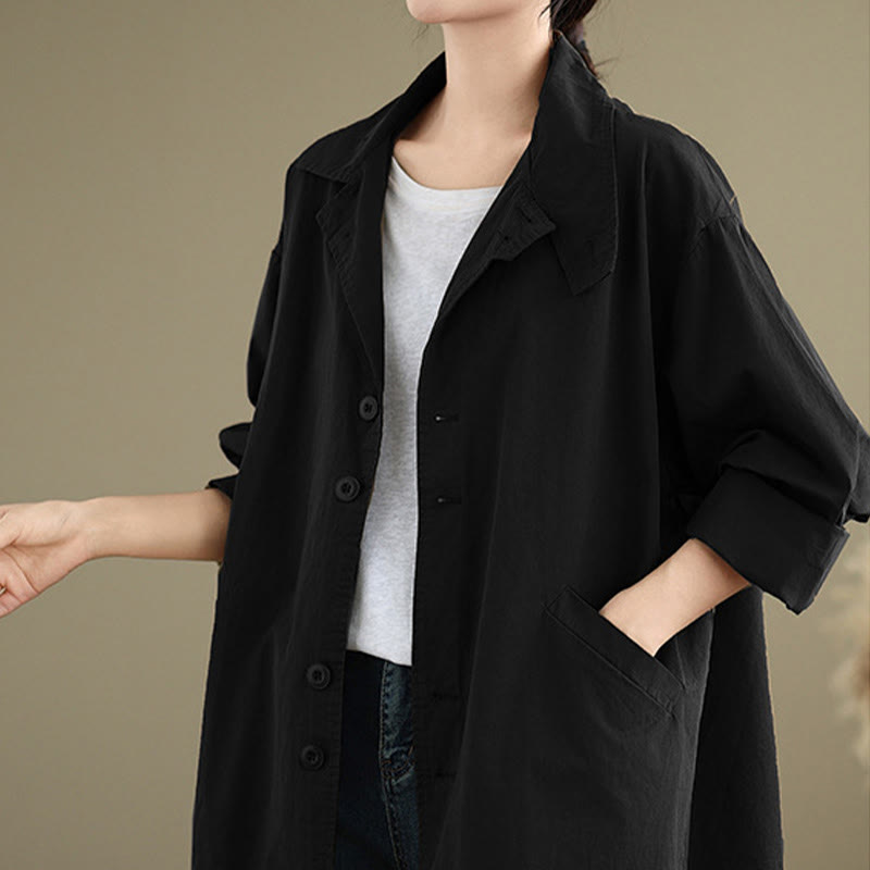 Buddha Stones Spring Plain Buttons Design Long Sleeve Women's Cotton Linen Jacket With Pockets - image 15