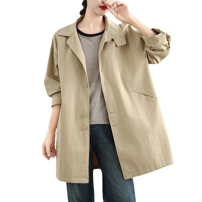 Buddha Stones Spring Plain Buttons Design Long Sleeve Women's Cotton Linen Jacket With Pockets - image 11