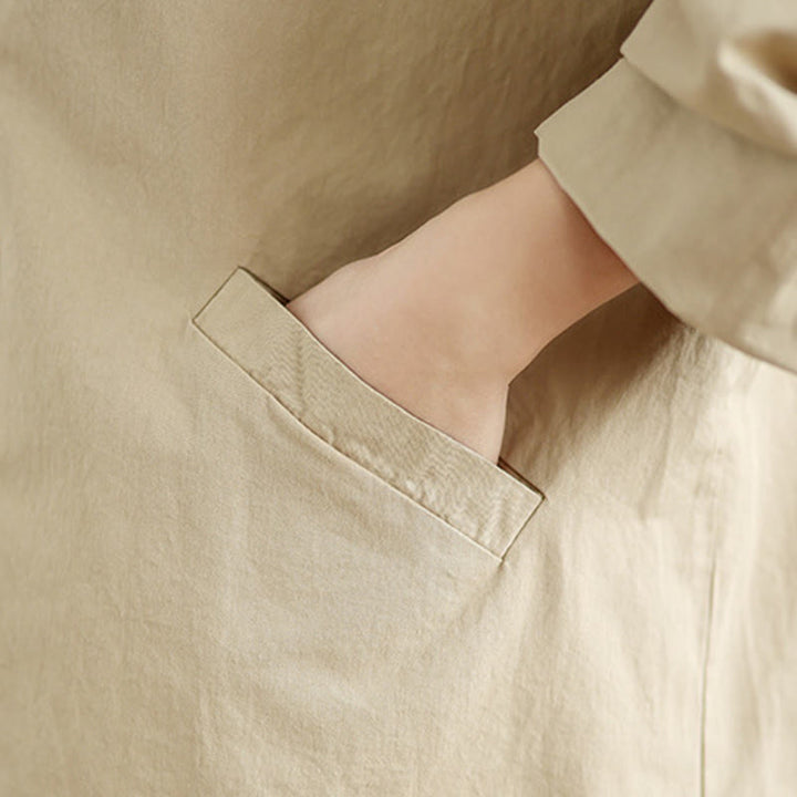 Buddha Stones Spring Plain Buttons Design Long Sleeve Women's Cotton Linen Jacket With Pockets - image 7