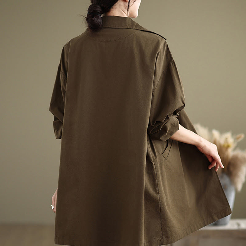 Buddha Stones Spring Plain Buttons Design Long Sleeve Women's Cotton Linen Jacket With Pockets - image 18
