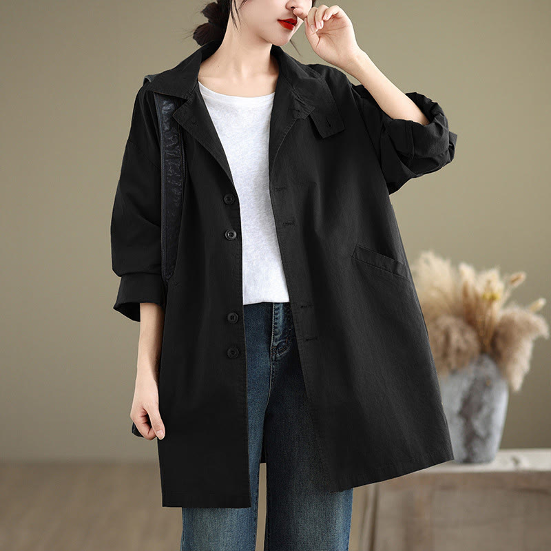 Buddha Stones Spring Plain Buttons Design Long Sleeve Women's Cotton Linen Jacket With Pockets - Black - US12，UK/AU16，EU44 (XL) - image 12