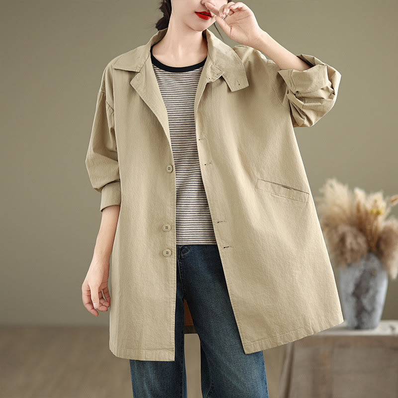Buddha Stones Spring Plain Buttons Design Long Sleeve Women's Cotton Linen Jacket With Pockets - Beige - US12，UK/AU16，EU44 (XL) - image 0