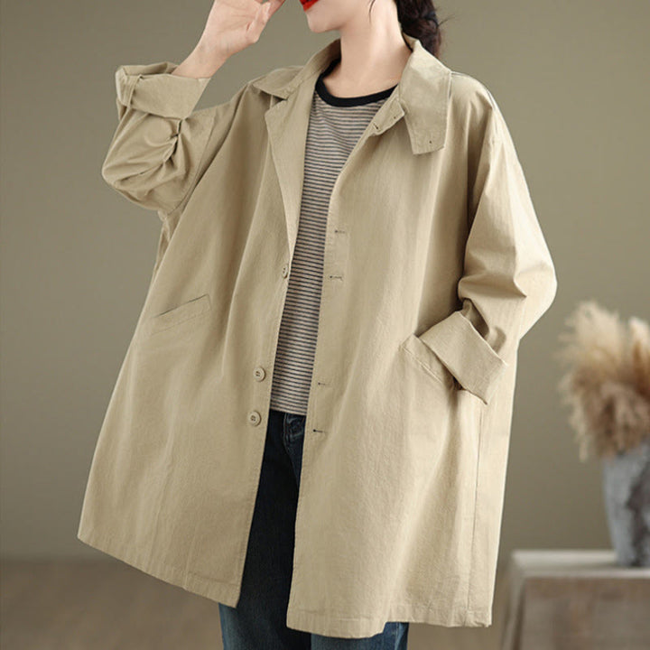 Buddha Stones Spring Plain Buttons Design Long Sleeve Women's Cotton Linen Jacket With Pockets - image 2