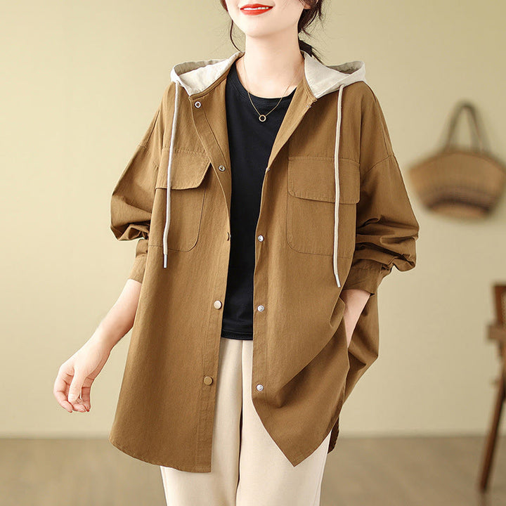 Buddha Stones Casual Commute Drawstring Hoodie Women's Cotton Linen Jacket With Pockets - Goldenrod - US14，UK/AU18，EU46 (2XL) - image 6