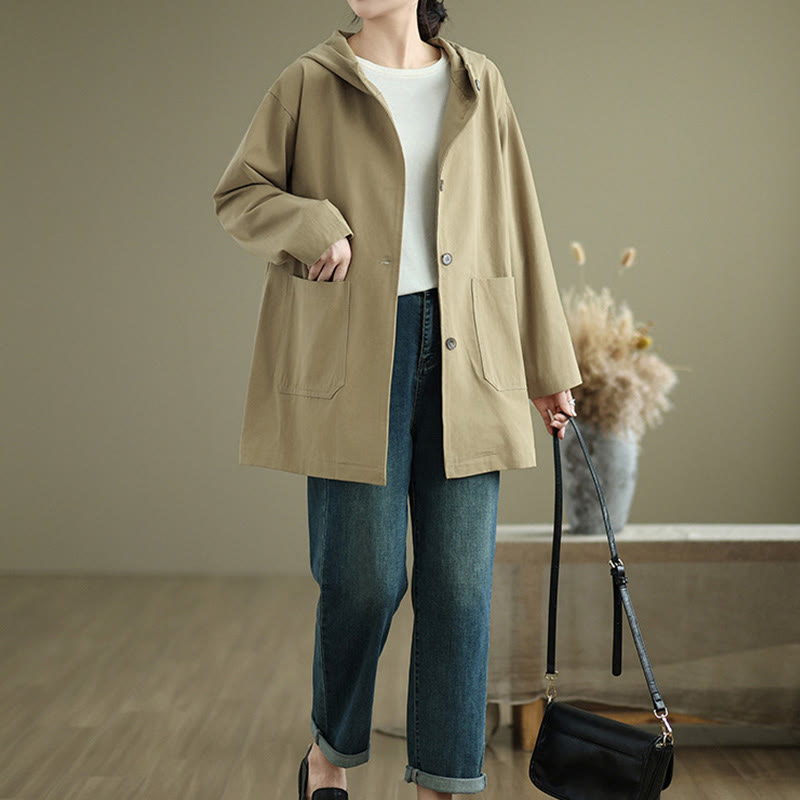 Buddha Stones Fall Vintage Hoodie Women's Cotton Linen Jacket With Front Pockets - image 11