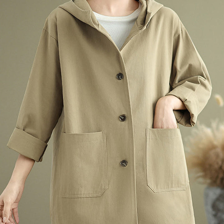 Buddha Stones Fall Vintage Hoodie Women's Cotton Linen Jacket With Front Pockets - image 10