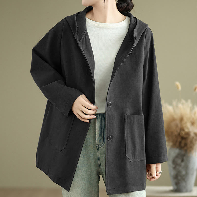 Buddha Stones Fall Vintage Hoodie Women's Cotton Linen Jacket With Front Pockets - image 19