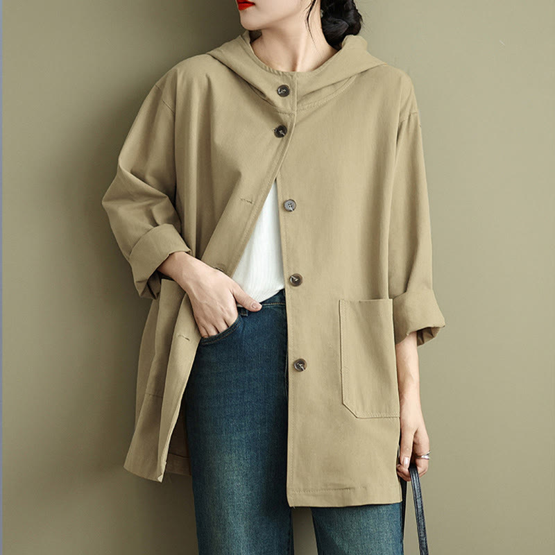 Buddha Stones Fall Vintage Hoodie Women's Cotton Linen Jacket With Front Pockets - image 9