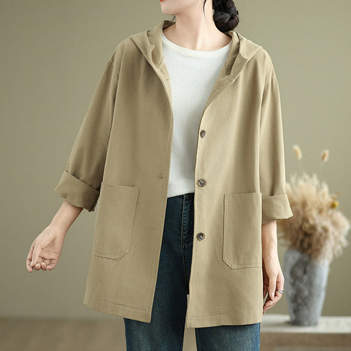 Buddha Stones Fall Vintage Hoodie Women's Cotton Linen Jacket With Front Pockets - image 7