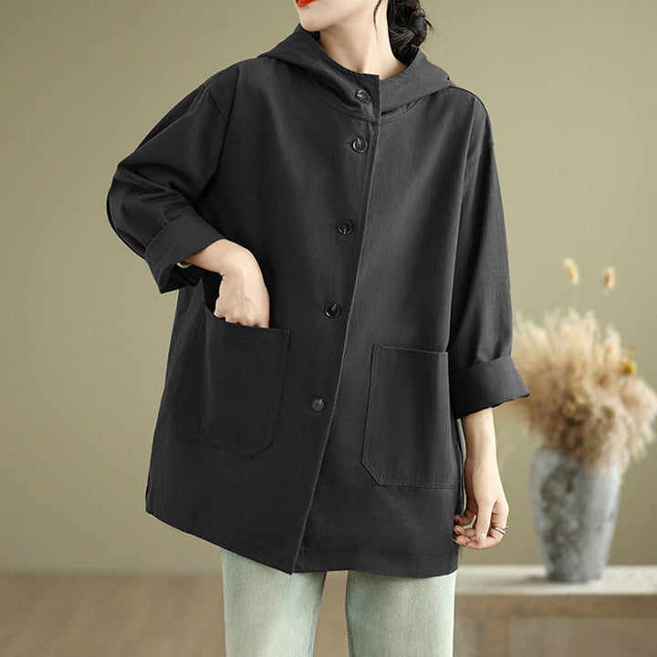 Buddha Stones Fall Vintage Hoodie Women's Cotton Linen Jacket With Front Pockets - image 17