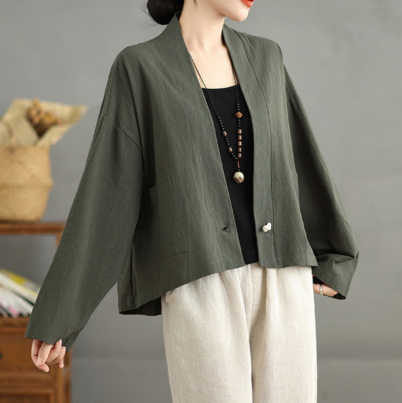 Buddha Stones Casual Vintage Plain Long Sleeve Open Front Jacket With Pockets - image 15