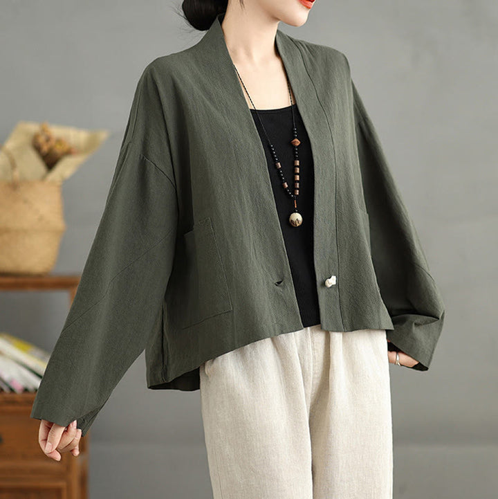 Buddha Stones Casual Vintage Plain Long Sleeve Open Front Jacket With Pockets - image 15
