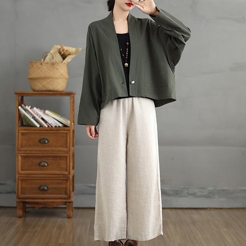 Buddha Stones Casual Vintage Plain Long Sleeve Open Front Jacket With Pockets - image 17