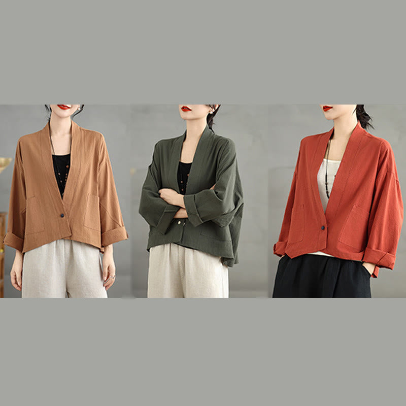 Buddha Stones Casual Vintage Plain Long Sleeve Open Front Jacket With Pockets - image 20
