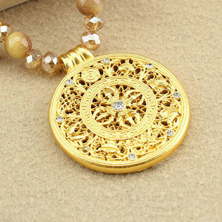 Buddha Stones Tibetan Lotus Round Plate Golden Tiger Eye Beads Necklace Pendant - image 13