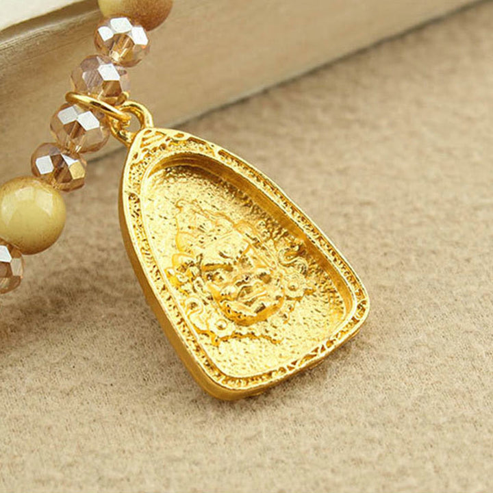 Buddha Stones Tibetan Lotus Round Plate Golden Tiger Eye Beads Necklace Pendant - image 11