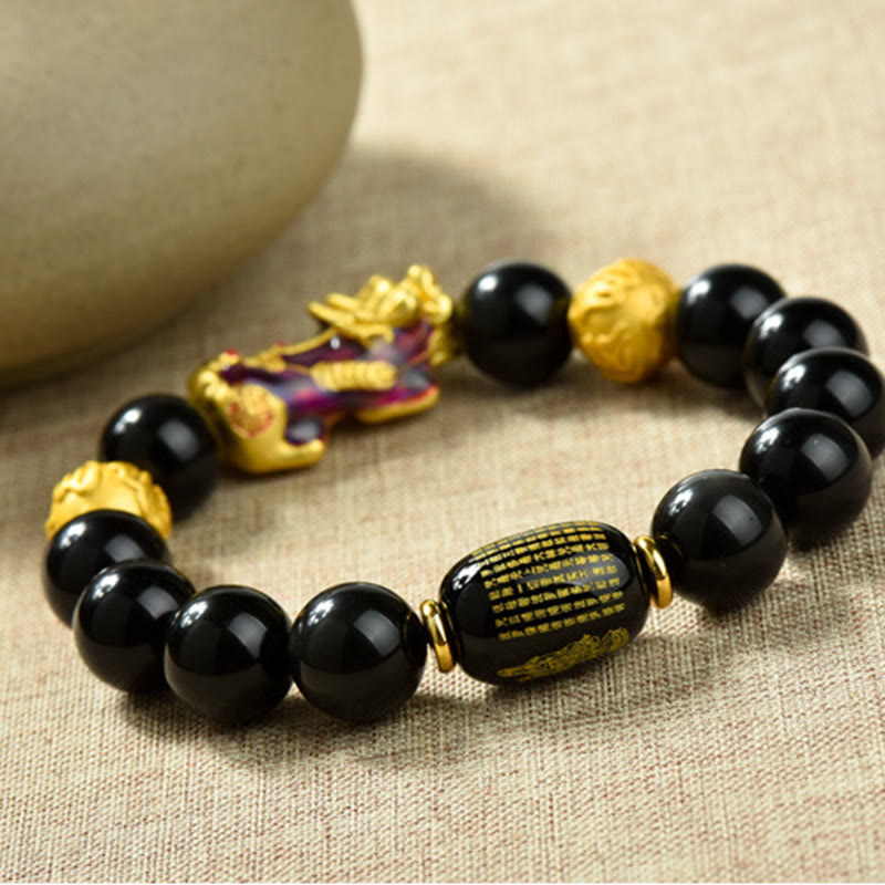 Buddha Stones Fengshui Copper Pixiu Rainbow Obsidian Beads Wealth Bracelet - image 10