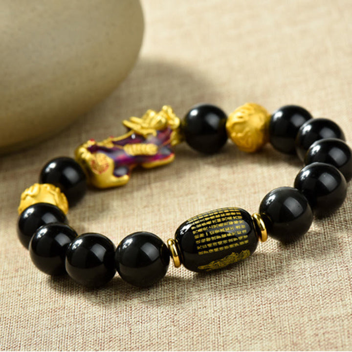 Buddha Stones Fengshui Copper Pixiu Rainbow Obsidian Beads Wealth Bracelet - image 10