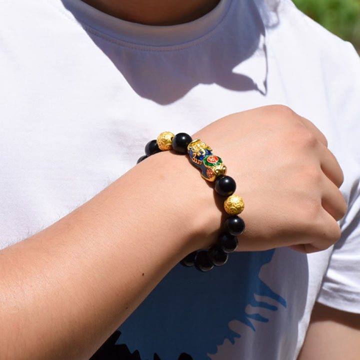 Buddha Stones Fengshui Copper Pixiu Rainbow Obsidian Beads Wealth Bracelet - image 15