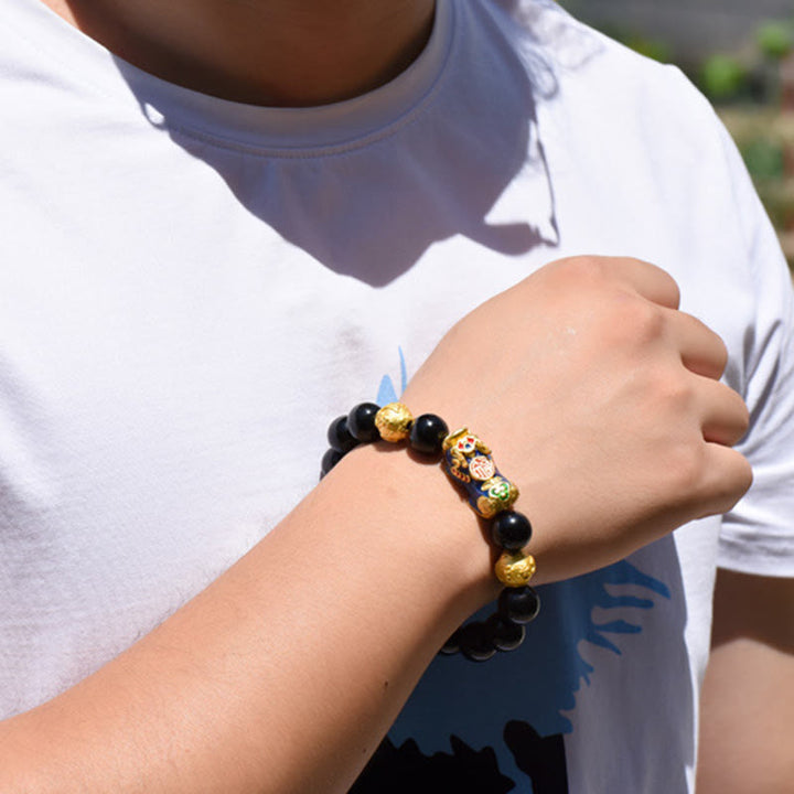Buddha Stones Fengshui Copper Pixiu Rainbow Obsidian Beads Wealth Bracelet - image 2