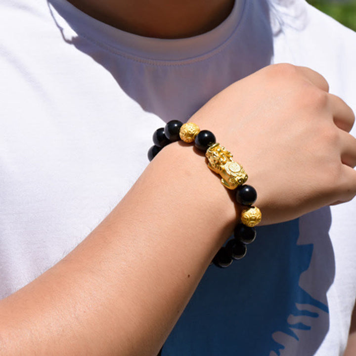 Buddha Stones Fengshui Copper Pixiu Rainbow Obsidian Beads Wealth Bracelet - image 20