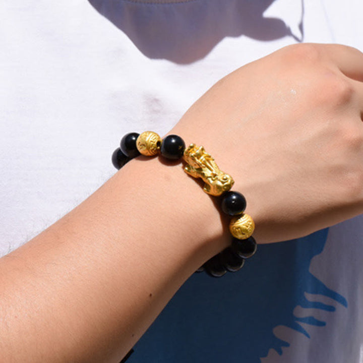 Buddha Stones Fengshui Copper Pixiu Rainbow Obsidian Beads Wealth Bracelet - image 24
