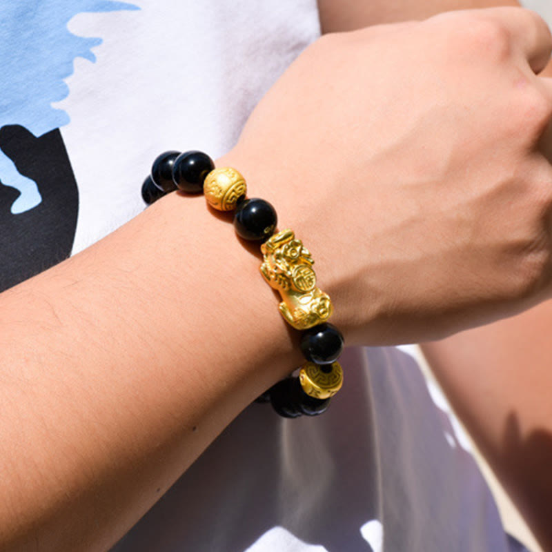 Buddha Stones Fengshui Copper Pixiu Rainbow Obsidian Beads Wealth Bracelet - image 27