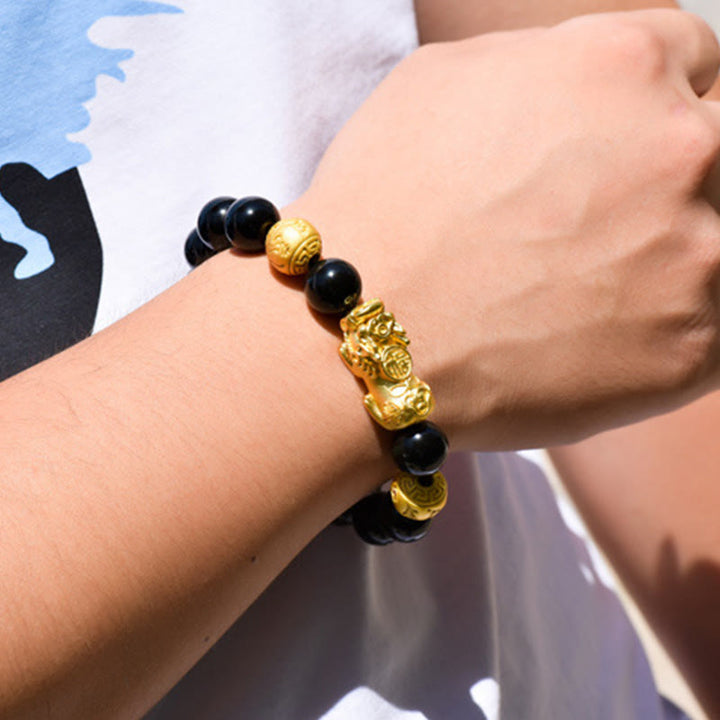 Buddha Stones Fengshui Copper Pixiu Rainbow Obsidian Beads Wealth Bracelet - image 27