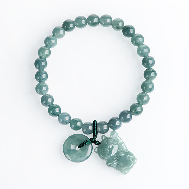 Buddha Stones Blue Jade Peace Buckle Lucky Cat Prosperity Bracelet - image 2