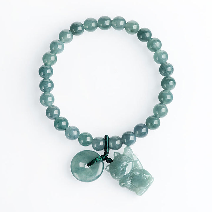 Buddha Stones Blue Jade Peace Buckle Lucky Cat Prosperity Bracelet - image 2