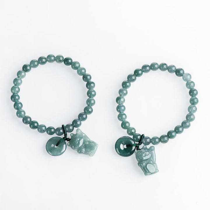 Buddha Stones Blue Jade Peace Buckle Lucky Cat Prosperity Bracelet - image 9