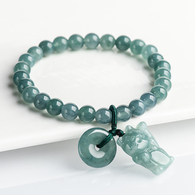 Buddha Stones Blue Jade Peace Buckle Lucky Cat Prosperity Bracelet - Jade(Wrist circumference: 14-16cm) - image 0