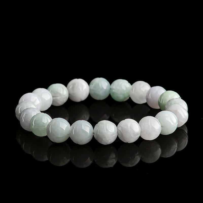 Buddha Stones Natural Jade Lotus Carving Prosperity Bracelet - Jade-10mm - image 6