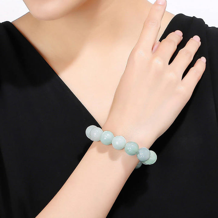 Buddha Stones Natural Jade Lotus Carving Prosperity Bracelet - image 3