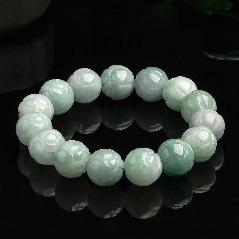 Buddha Stones Natural Jade Lotus Carving Prosperity Bracelet - Jade-13.5mm - image 0