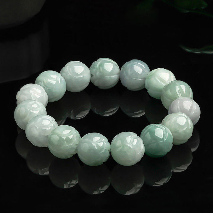 Buddha Stones Natural Jade Lotus Carving Prosperity Bracelet - Jade-13.5mm - image 0
