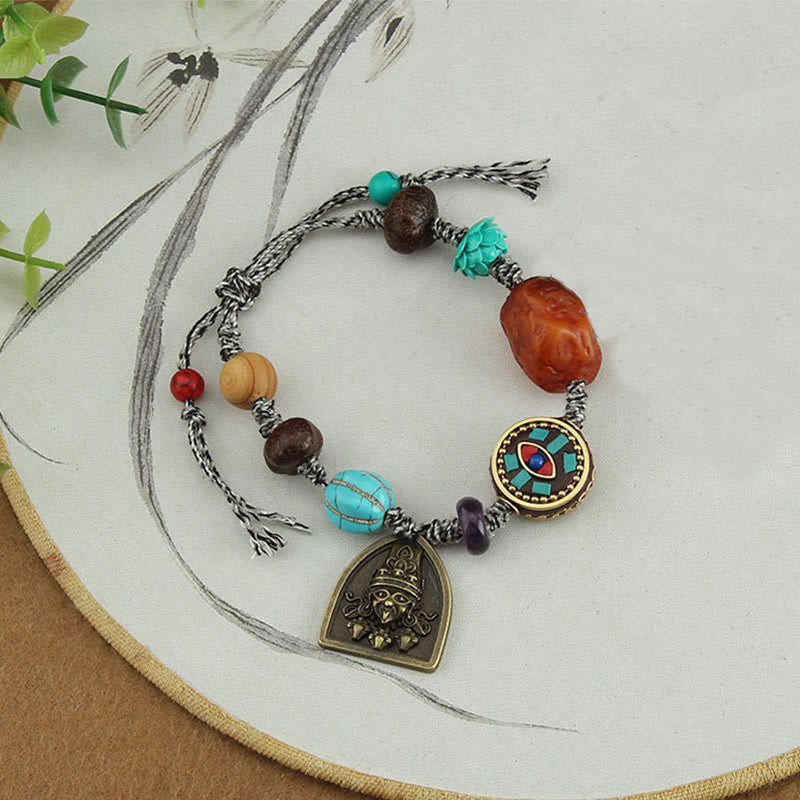 Buddha Stones Tibetan Buddha's Eye Turquoise Lotus Zakiram Protection Rope Bracelet - image 9