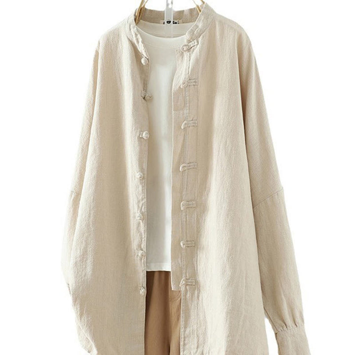 Buddha Stones Women's Solid Color Simple Chinese Frog-Button Design Cotton Linen Shirt - image 10