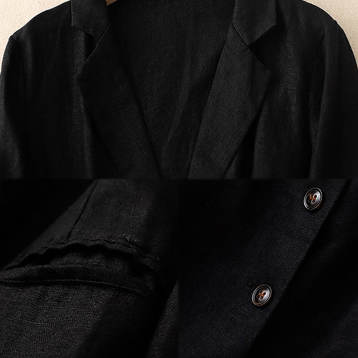 Buddha Stones Commute Retro Pure Color Lapel Cotton Linen Women's Jacket With Pockets - image 5