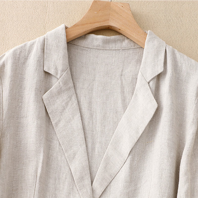 Buddha Stones Commute Retro Pure Color Lapel Cotton Linen Women's Jacket With Pockets - image 8