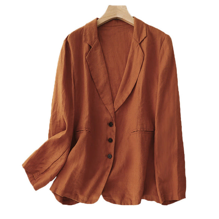 Buddha Stones Commute Retro Pure Color Lapel Cotton Linen Women's Jacket With Pockets - image 16