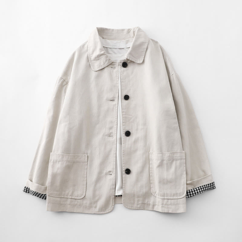 Buddha Stones Commute Patchwork Design Cotton Women's Jacket With Pockets - Linen - US14，UK/AU18，EU46 (2XL) - image 4