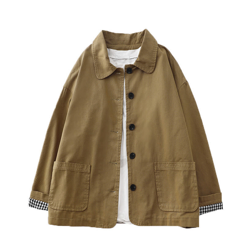 Buddha Stones Commute Patchwork Design Cotton Women's Jacket With Pockets - image 3