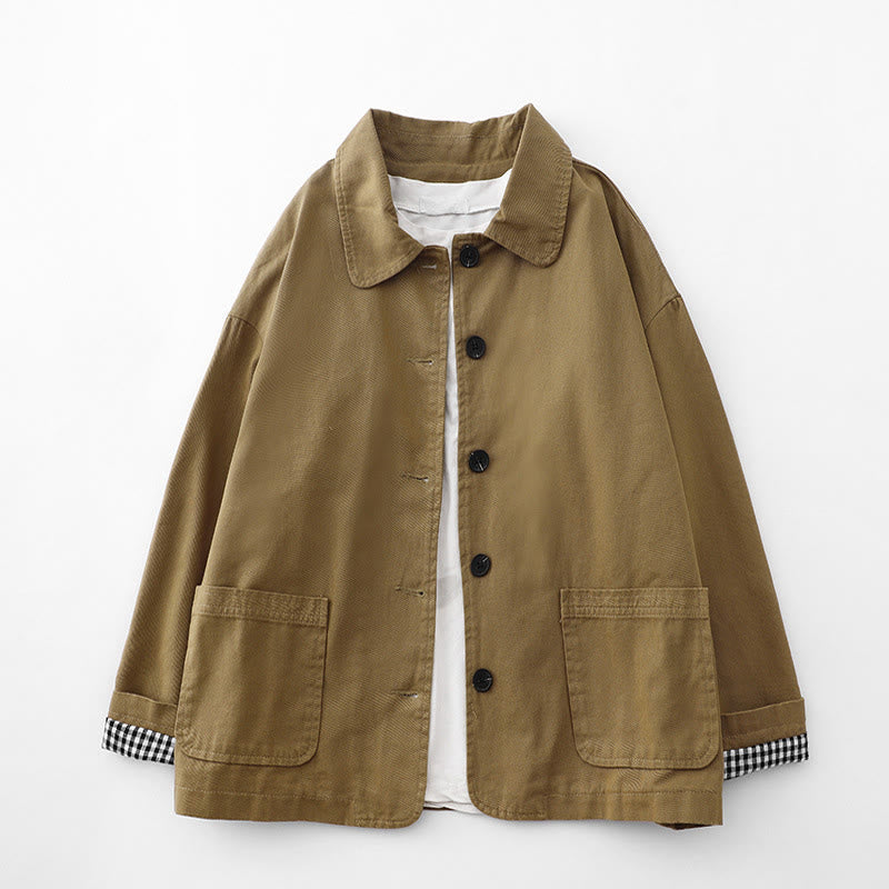 Buddha Stones Commute Patchwork Design Cotton Women's Jacket With Pockets - DarkGoldenrod - US14，UK/AU18，EU46 (2XL) - image 0