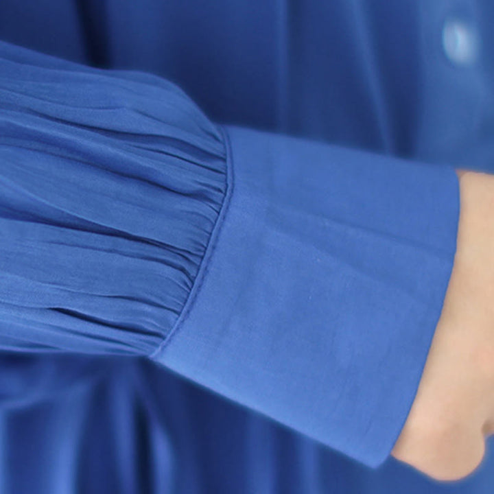 Buddha Stones Casual Plain Crew Neck Pleated Polyester Midi Dress With Pockets - image 22