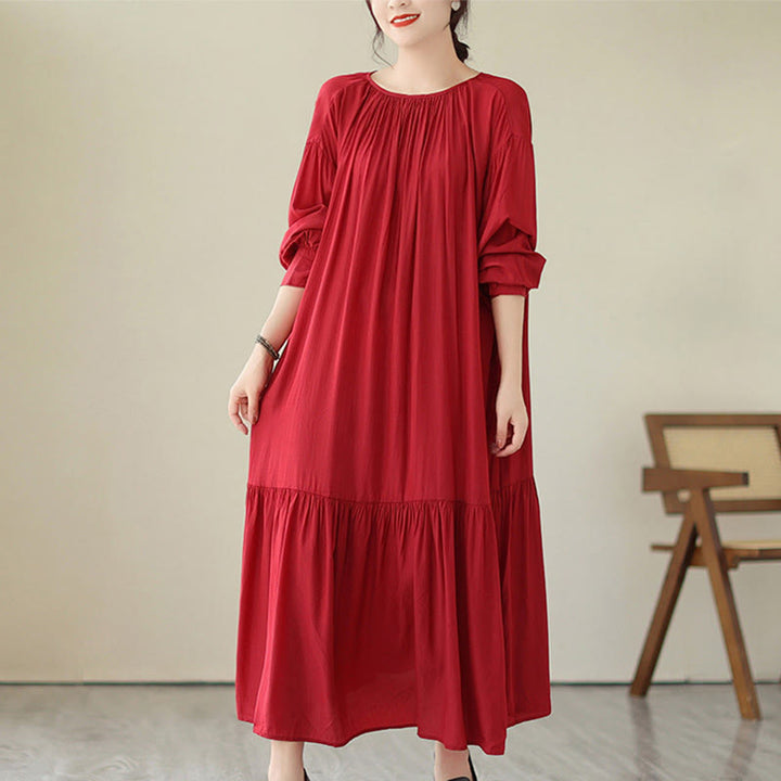 Buddha Stones Casual Plain Two-sided Style Dress Chiffon Midi Dress With Pockets - image 7
