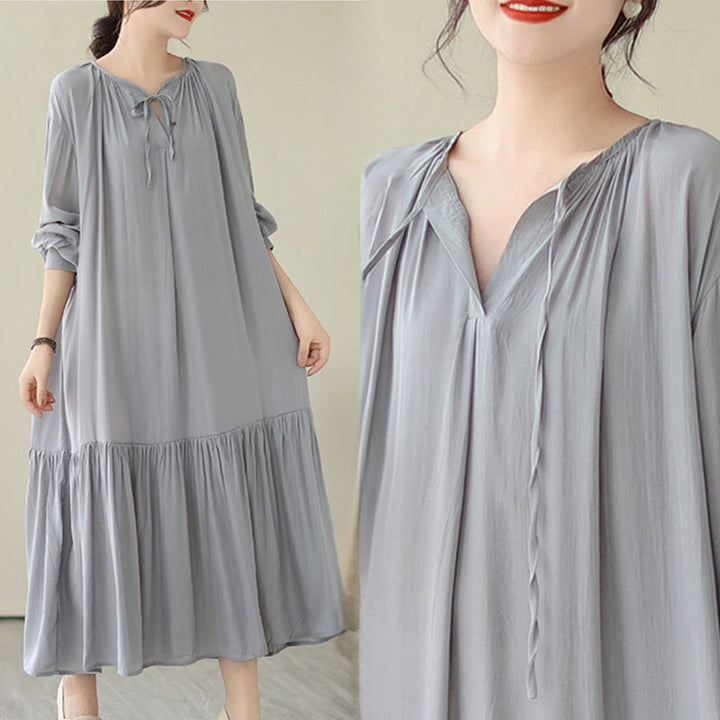 Buddha Stones Casual Plain Two-sided Style Dress Chiffon Midi Dress With Pockets - image 24