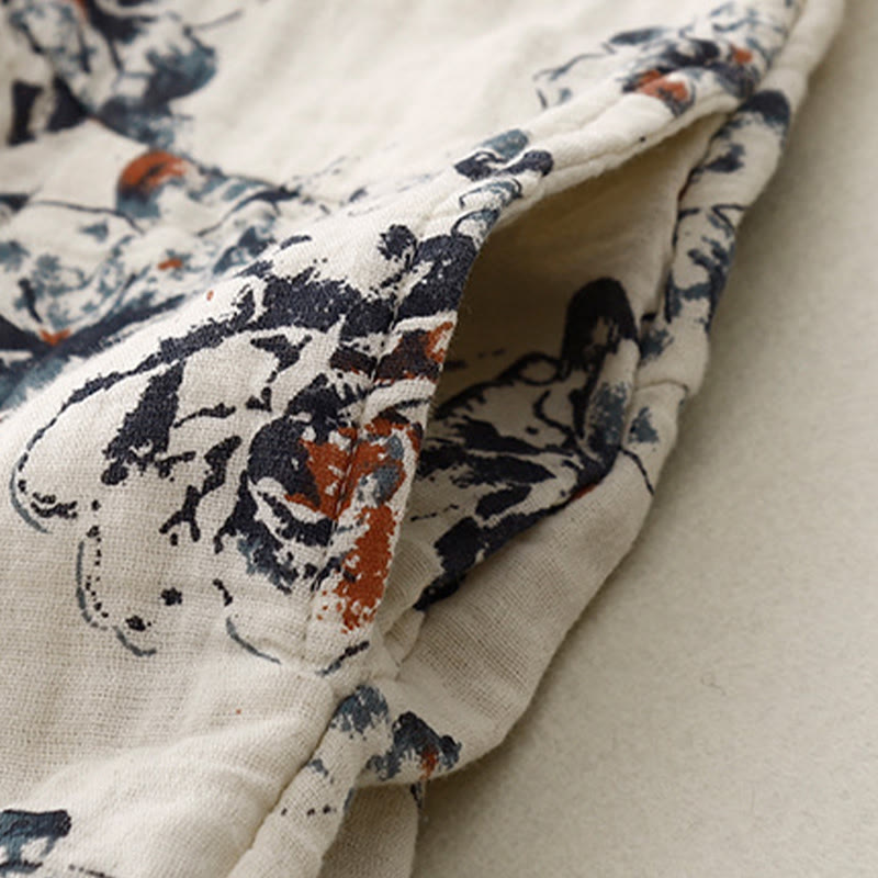 Buddha Stones Casual Small Floral Pattern Crew Neck Cotton Linen Midi Dress With Pockets - image 10